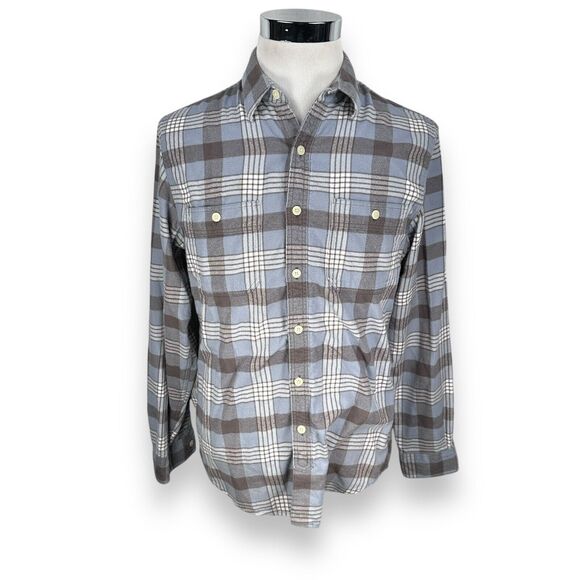 J.Crew Flannel Shirt Mens Medium Gray Blue Plaid Long Sleeve Button Up Cotton - Picture 1 of 10